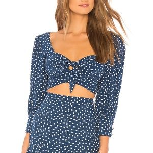 NWT For Love & Lemons x Revolve Buttoned Crop Top Blue Polka Dot